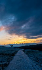 Preview wallpaper path, meadow, field, hills, sunrise