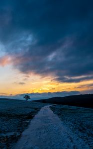 Preview wallpaper path, meadow, field, hills, sunrise