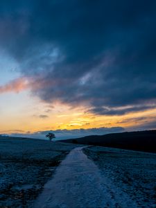 Preview wallpaper path, meadow, field, hills, sunrise