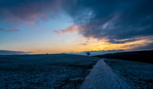 Preview wallpaper path, meadow, field, hills, sunrise