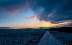 Preview wallpaper path, meadow, field, hills, sunrise