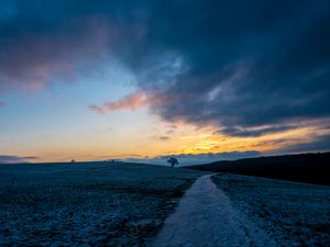 Preview wallpaper path, meadow, field, hills, sunrise