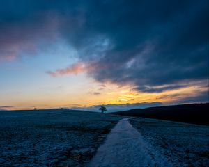 Preview wallpaper path, meadow, field, hills, sunrise