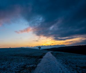 Preview wallpaper path, meadow, field, hills, sunrise