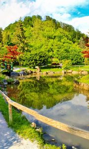 Preview wallpaper path, protection, garden, pond, brightly, summer