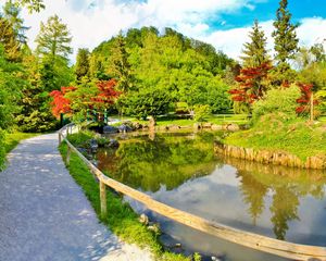 Preview wallpaper path, protection, garden, pond, brightly, summer