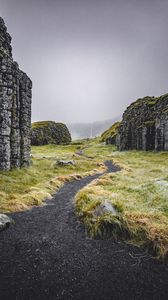 Preview wallpaper path, rocks, valley, fog