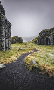 Preview wallpaper path, rocks, valley, fog