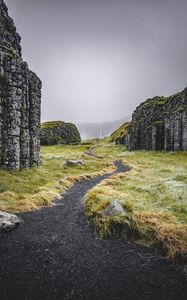 Preview wallpaper path, rocks, valley, fog