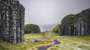 Preview wallpaper path, rocks, valley, fog