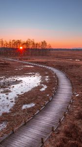 Preview wallpaper path, sunset, wooden, grass, trees