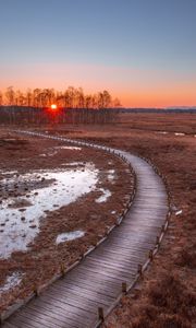 Preview wallpaper path, sunset, wooden, grass, trees