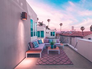 Preview wallpaper patio, balcony, palm trees, comfort, furniture, tropics