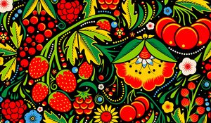 Preview wallpaper pattern, berry, flowers, painting