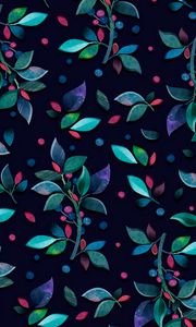 Preview wallpaper pattern, branches, leaves, berries, colorful