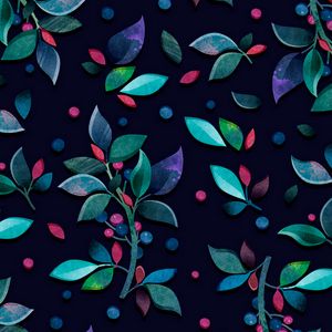 Preview wallpaper pattern, branches, leaves, berries, colorful