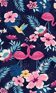 Preview wallpaper pattern, flowers, birds, art