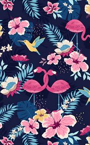 Preview wallpaper pattern, flowers, birds, art