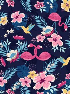 Preview wallpaper pattern, flowers, birds, art
