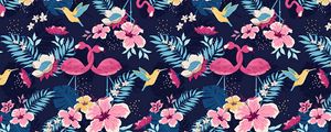Preview wallpaper pattern, flowers, birds, art
