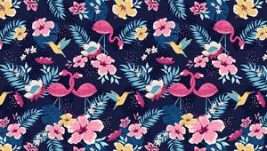 Preview wallpaper pattern, flowers, birds, art