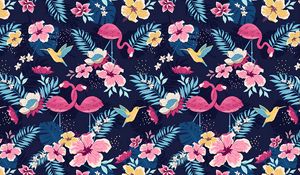 Preview wallpaper pattern, flowers, birds, art