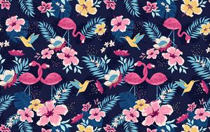 Preview wallpaper pattern, flowers, birds, art