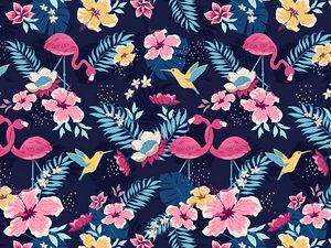 Preview wallpaper pattern, flowers, birds, art