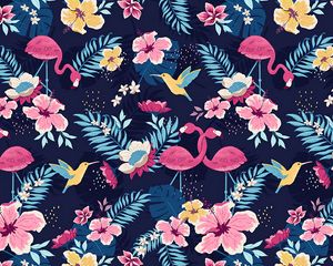 Preview wallpaper pattern, flowers, birds, art