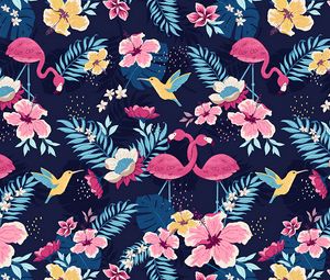 Preview wallpaper pattern, flowers, birds, art