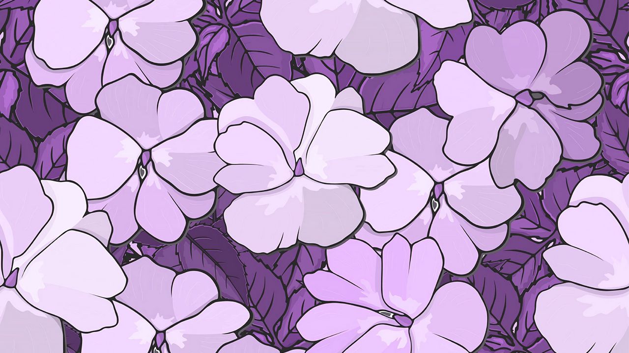 Wallpaper pattern, flowers, leaves, floral, white, lilac