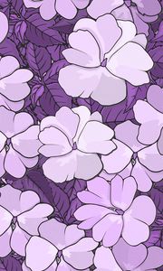 Preview wallpaper pattern, flowers, leaves, floral, white, lilac