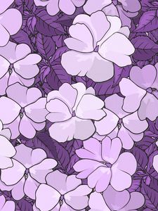 Preview wallpaper pattern, flowers, leaves, floral, white, lilac