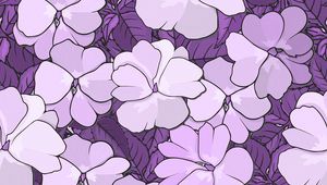 Preview wallpaper pattern, flowers, leaves, floral, white, lilac