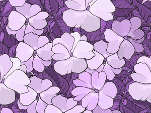 Preview wallpaper pattern, flowers, leaves, floral, white, lilac