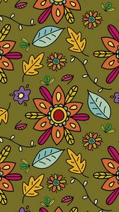 Preview wallpaper pattern, flowers, leaves, branches, art