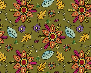Preview wallpaper pattern, flowers, leaves, branches, art