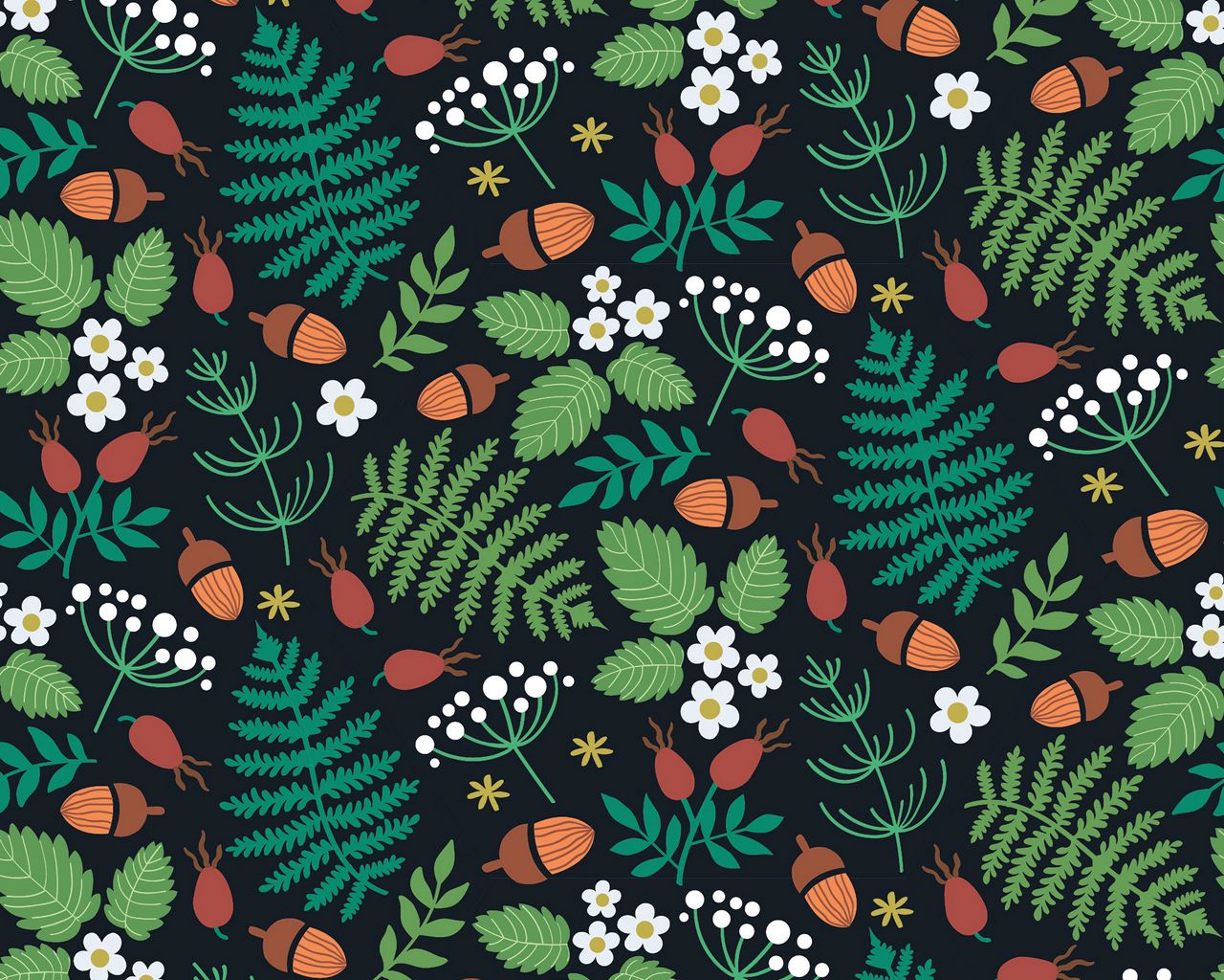 Download wallpaper 1280x1024 pattern, forest, motif, leaves, berries ...