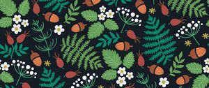 Preview wallpaper pattern, forest, motif, leaves, berries, acorns, strawberries