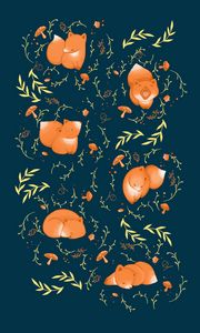 Preview wallpaper pattern, fox, leaves, branches, mushrooms, acorns