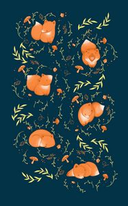 Preview wallpaper pattern, fox, leaves, branches, mushrooms, acorns