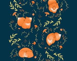 Preview wallpaper pattern, fox, leaves, branches, mushrooms, acorns