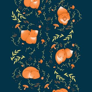 Preview wallpaper pattern, fox, leaves, branches, mushrooms, acorns