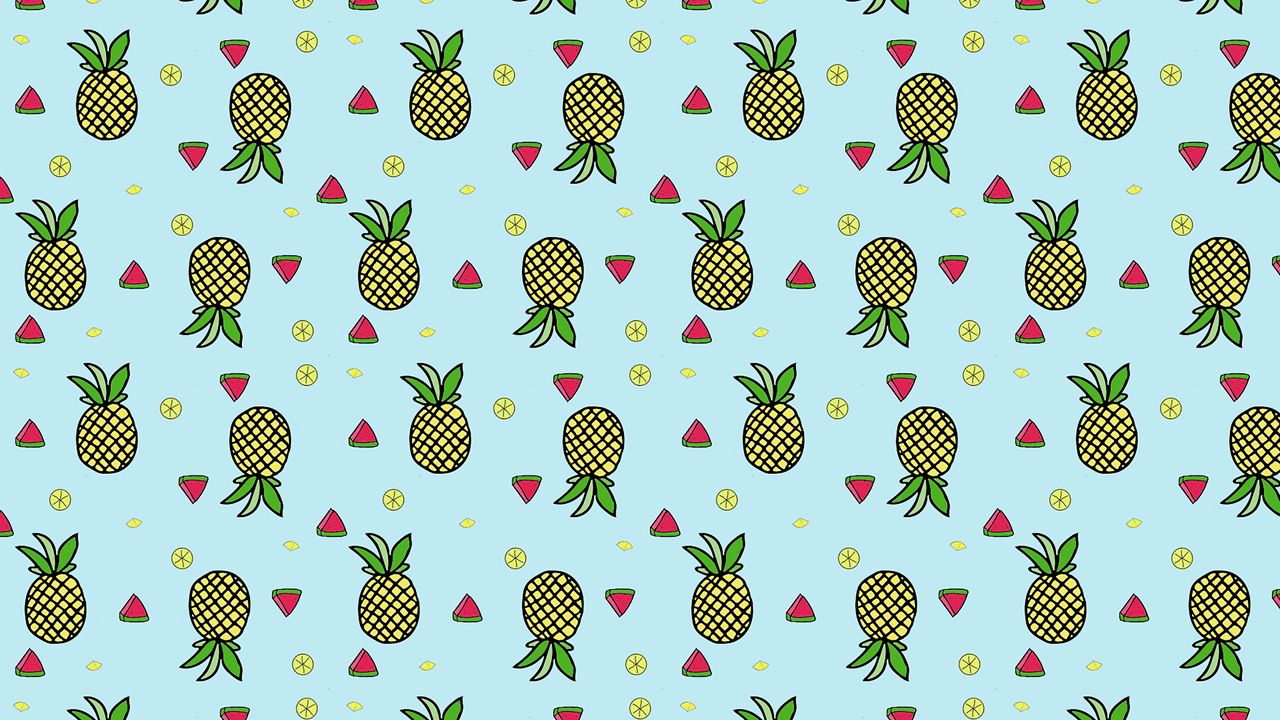 Wallpaper pattern, fruit, tropical, pineapple, watermelon, lime