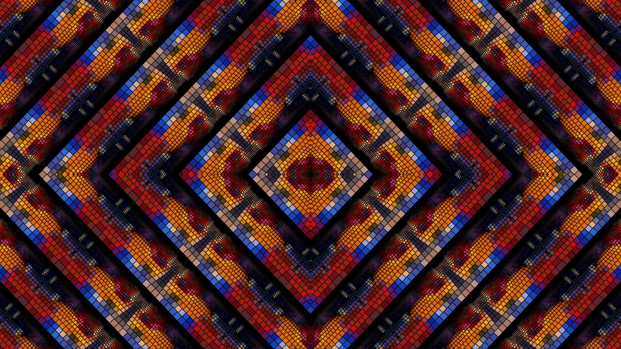 Wallpaper pattern, kaleidoscope, mosaic, geometric, multi-colored, rhombuses, squares