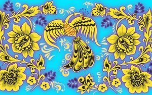 Preview wallpaper pattern, khokhloma, birds, flowers