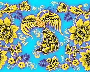 Preview wallpaper pattern, khokhloma, birds, flowers
