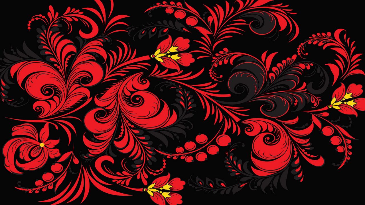 Wallpaper pattern, khokhloma, flowers, red