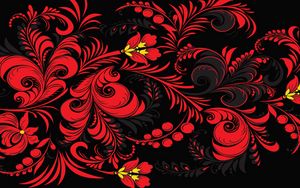 Preview wallpaper pattern, khokhloma, flowers, red