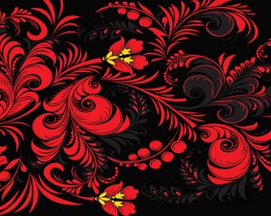 Preview wallpaper pattern, khokhloma, flowers, red